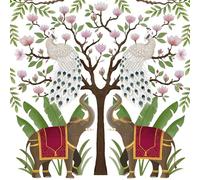Servilletas de papel con diseño de elefantes y pavos reales en el árbol, 20 unidades, servilletas de papel con diseño. También para decoupage y decoupage (33 x 33 cm)