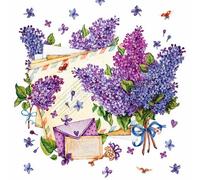 Servilletas de papel con diseño de flores, jardín y naturaleza, color lila sobre cartas como decoración de mesa. Servilletas de papel con diseño. También para decoupage y decoupage (33 x 33 cm)