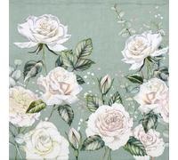 Servilletas de papel con diseño de rosas blancas sobre verde, 20 unidades, para decoupage y decoupage, 33 x 33 cm