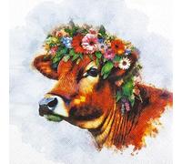 Servilletas de papel con diseño de vaca con corona de flores, 20 unidades, para decoupage y decoupage, 33 x 33 cm