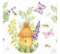 Servilletas de papel con diseño y relieve, 16 unidades, diseño de casa natural con flores, para decoupage y decoupage, 33 x 33 cm