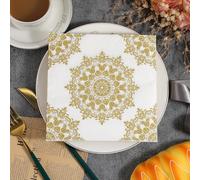 Servilletas de Papel Flor Retro Dorada Servilletas de Papel Desechables,Suaves y Resistentes,Sin Fragancia,para Comunión,Fiestas,Cumpleaños,Bodas,Decoración de Mesa20 Paquetes(33x33cm）