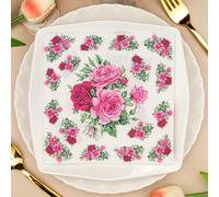 Servilletas de Papel Flor Roja Servilletas de Papel Desechables,Suaves y Resistentes,Sin Fragancia,para Comunión,Fiestas,Cumpleaños,Bodas,Decoración de Mesa20 Paquetes(33x33cm）