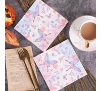 Servilletas de Papel Mariposa Flor Púrpura Servilletas de Papel Desechables,Suaves y Resistentes,Sin Fragancia,para Comunión,Fiestas,Cumpleaños,Bodas,Decoración de Mesa 20 Paquetes(33x33cm）