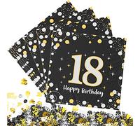 Servilletas de Papel para 18, 60 Servilletas de Cumpleaños de Oro Negro, Servilleta de 33 x 33 cm, Decoraciones de Niño de 18 Años para Fiestas, Cumpleaños, Bodas y Días Festivos