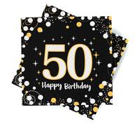 Servilletas de papel para 50 años, Servilletas de oro negro 50, Servilleta de 33 x 33 cm, Decoraciones del 50 aniversario para hombres y mujeres para fiestas, cumpleaños, bodas y días festivos