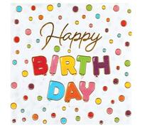 Servilletas de papel para cumpleaños, diseño con texto "Happy Birthday", multicolor y dorado, 20 servilletas