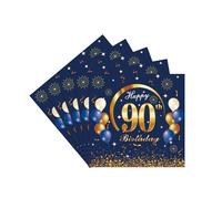Servilletas de papel para cumpleaños número 90, color azul marino y dorado, 20 servilletas para hombres y mujeres