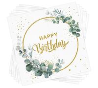 Servilletas de papel para cumpleaños, Servilletas de eucalipto Happy Birthday,vintage servilletas para Baby Shower, cumpleaños,Fiestas, Decoración de Mesa, Napkins desechables (40Pcs)