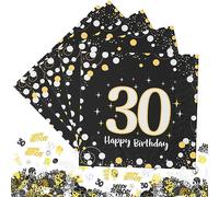 Servilletas de papel para el 30, Servilletas de oro negro 30, Servilleta de 33 x 33 cm, Decoraciones del 30 aniversario para hombres y mujeres para fiestas, cumpleaños, bodas y días festivos