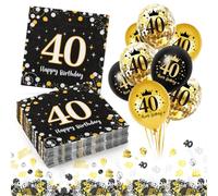 Servilletas de papel para el 40, 30 servilletas de oro negro con 40 globos de cumpleaños, servilleta de 33 x 33 cm, decoraciones de 40 cumpleaños para hombres y mujeres para fiestas