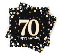 Servilletas de papel para el 70, 70, servilletas de oro negro, servilleta de 33 x 33 cm, decoraciones del 70 aniversario para hombres y mujeres para fiestas, cumpleaños, bodas y días festivos