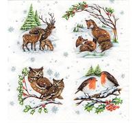 Servilletas de papel para invierno, diseño de zorro, búho, ciervo y pájaros, 3 capas, fabricadas en la UE, para nieve, invierno, otoño, cumpleaños, fiestas y decoupage, 33 x 33 cm