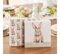 Servilletas de Pascua, 40 unidades, 2 x 20 cm, diseño de conejo, decoración de mesa, mesa de Pascua, conejo, 33 x 33 cm, 3 capas, decoración de Pascua