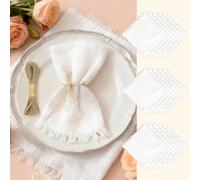 Servilletas de Tela, 15pcs Servilletas Algodon 42x42cm, Reutilizables Servilletas de Lino con Flecos, Lavables Servilletas de Lino y Algodón para Bodas, Cenas y Buffets, Cumpleaños, Blanco