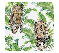 Servilletas de tela con estampado de leopardo y hojas de palmera, de 20 x 20 pulgadas, juego de 1 servilleta de tela de leopardo tropical, lavable y reutilizable, para bodas, fiestas, vacaciones,