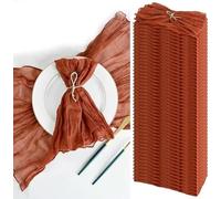 Servilletas de tela de algodón, Cotton Cloth Napkins,Cloth Napkins,50pcs Cheesecloth Napkins Gauze Wrinkled Napkins Rustic Cotton Dinner Napkins for Wedding Party Decor(Rust Red)