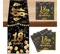 Servilletas Decorativas para 18 Cumpleaños, 10 Unidades, Camino De Mesa con Texto En Inglés Happy 18 Birthday, Decoración De Mesa para Fiesta De Cumpleaños De Niñas y Niños, 35 x 180 Cm