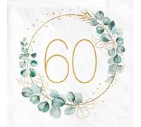 Servilletas decorativas para 60 cumpleaños, 40 unidades, servilletas de papel de eucalipto, color dorado y verde, para 60 cumpleaños, hombre, mujer, fiesta, feliz cumpleaños, decoración de cumpleaños