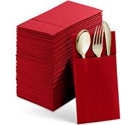 Servilletas desechables con tacto de lino con bolsillo integrado, paquete de 50 servilletas de papel preplegadas rojas para bodas, cenas o fiestas
