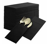 Servilletas desechables con tacto de lino con bolsillo integrado para cubiertos, paquete de 50 servilletas de papel preplegadas de color negro para cena, boda o fiesta