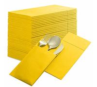 Servilletas desechables de lino con bolsillo integrado, paquete de 50 servilletas de papel amarillas preplegadas como servilletas de papel para cena, boda o fiesta