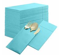 Servilletas desechables de lino con bolsillo integrado, paquete de 50 servilletas de papel preplegadas en color azul menta para cena, boda o fiesta