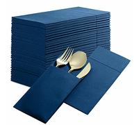 Servilletas desechables de lino con bolsillo para cubiertos integrado, paquete de 50 servilletas de papel preplegadas de color azul oscuro para cena, boda o fiesta