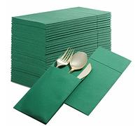 Servilletas desechables de lino con bolsillo para cubiertos integrado, paquete de 50 servilletas de papel preplegadas verdes para cena, boda o fiesta