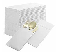 Servilletas desechables de lino con bolsillo para cubiertos integrado, paquete de 50 servilletas de papel preplegadas blancas para cena, boda o fiesta