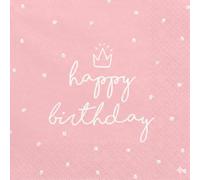 Servilletas Happy Birthday, 33 x 33 cm, servilletas de tres capas Happy Birthday en negro con impresión blanca, tamaño 33 x 33 cm (1 VPE/20 unidades) (rosa)