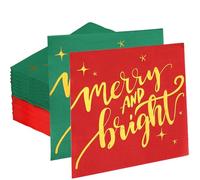 Servilletas navideñas Merry and Bright, 80 servilletas de papel de papel de aluminio dorado, servilletas de papel de Navidad, servilletas de cóctel de vacaciones, decoración feliz y brillante