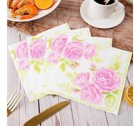 Servilletas Papel Patrón De Peonía Rosa Desechables Servilletas Decoupage Cocktail Cumpleaños 2 Capas Toilet Papel Higienico Decoración de Mesa para Bodas,Fiesta en el Jardín 10 Paquetes(33x33cm）