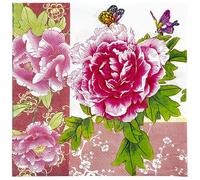 Servilletas Papel Peonía Mariposa Verde Desechables Servilletas Decoupage Cocktail Cumpleaños 2 Capas Toilet Papel Higienico Decoración de Mesa para Bodas,Fiesta en el Jardín 15 Paquetes(33x33cm）