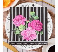 Servilletas Papel Peonía Rayada Negra Desechables Servilletas Decoupage Cocktail Cumpleaños 2 Capas Toilet Papel Higienico Decoración de Mesa para Bodas,Fiesta en el Jardín 30 Paquetes(33x33cm）
