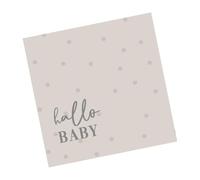 Servilletas para baby shower, diseño de Hello Baby con lunares, color beige y gris topo