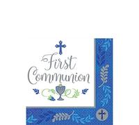 Servilletas para bebidas del día de comunión - 5 x 5 pulgadas | Azul | Paquete de 36