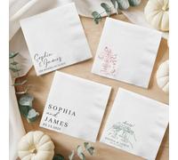 Servilletas personalizadas, servilletas de cóctel de boda, diseño de bebidas para fiesta de compromiso, despedida de soltera, recepción, bar, servilleta de postre (200 unidades)