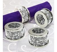 Servilletero de cristal plateado con marco de acero inoxidable, juego de 4 servilleteros plateados de cristal, hebillas de servilleta glamurosas, soporte de tela brillante con diamantes triturados