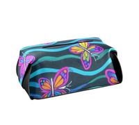 Servilletero de cuero para pañuelos colgante para coche con correas ajustables y cremallera, accesorios reutilizables para automóvil, patrón de ondas fluorescentes de mariposas