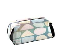 Servilletero de cuero para pañuelos de coche, con correas ajustables y cremallera, caja dispensadora de pañuelos reutilizable, geometrías irregulares de colores