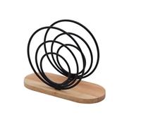 Servilletero de hierro forjado - Soporte vertical sobremesa dorado y negro con base madera Diseño retro hueco for cafeterías(Noir)