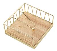 Servilletero de Metal con Base de Madera en Dorado y Natural 18x18x8cm