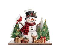 Servilletero de Navidad, organizador de mesa de muñeco de nieve de madera | Bufanda a cuadros rojos, ciervos y obras de arte, tablero curvado con base cuadrada estable para encimeras de cocina