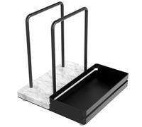Servilletero, servilletero de mármol para mesa con salero y pimentero, almacenamiento de servilletas de papel de pie para decoración de mesa de comedor de cocina, base de mármol y metal, color negro