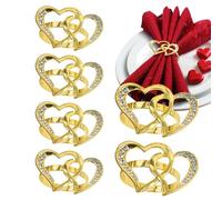 Servilleteros con forma de corazón, 6 juegos, elegante decoración de mesa, potenciador de escenario temático de amor, anillo de servilleta hueco con brillantes, accesorios glamorosos para cenas de