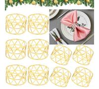 Servilleteros dorados, 10 unidades, juego de servilleteros de metal, hebillas huecas para aniversario, Navidad, Año Nuevo, cumpleaños, aniversario, fiesta, decoración de mesa (dorado)
