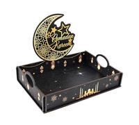 Serving Tray - Party Hosting Platter, Decorative Food Display Tray, Wood Serving Board with Built In Handle, Tabletop Organization Accessories, Snack Drink Dessert Holder for Holiday Gathering Use