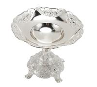 Serving Tray, Zinc Alloy Snack Serving Tray European Style Snack Stand Metal Round Storage Fruit Holder for Party Picnic Camping (Silver)
