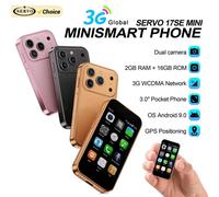 SERVO 17SE MINI 3G pequeño teléfono inteligente sistema Android Play Store 2GB + 16GB WhatsAPP GPS WiFi tarjeta SIM Dual 3,0 "pequeño teléfono móvil inteligente black N 16GB TF card